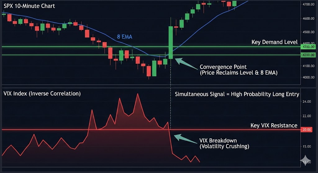 0DTE SPX Trade Strategy showing VIX convergence for options trading