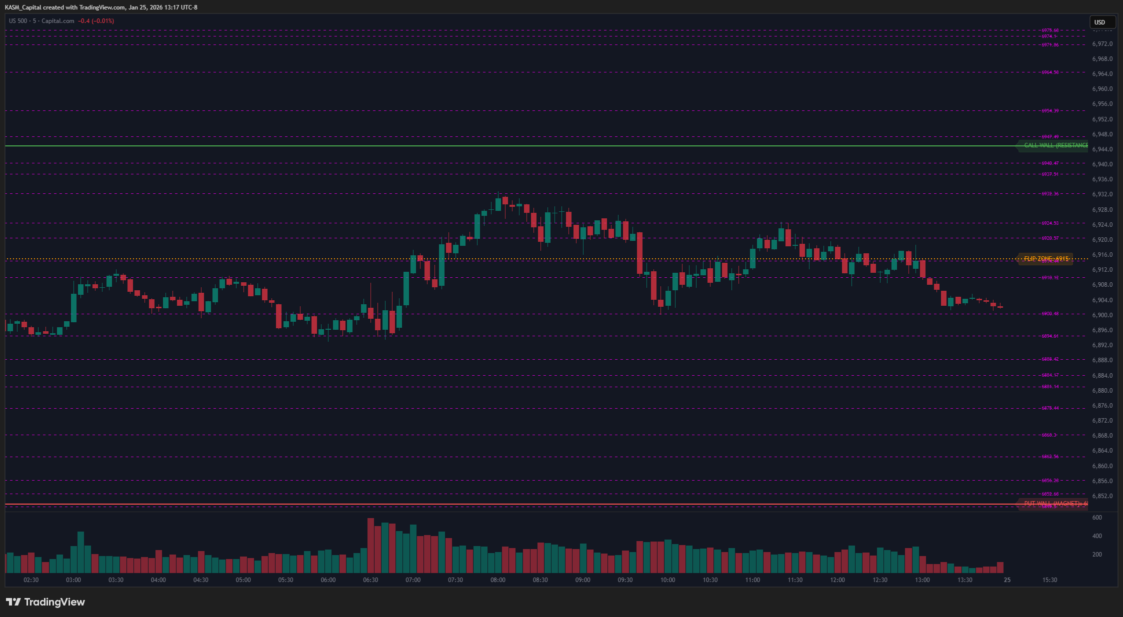 SPX GEX and Volatility Levels TradingView indicator showing gamma exposure levels